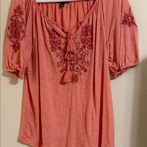 Embroidered Pink Peasant Top